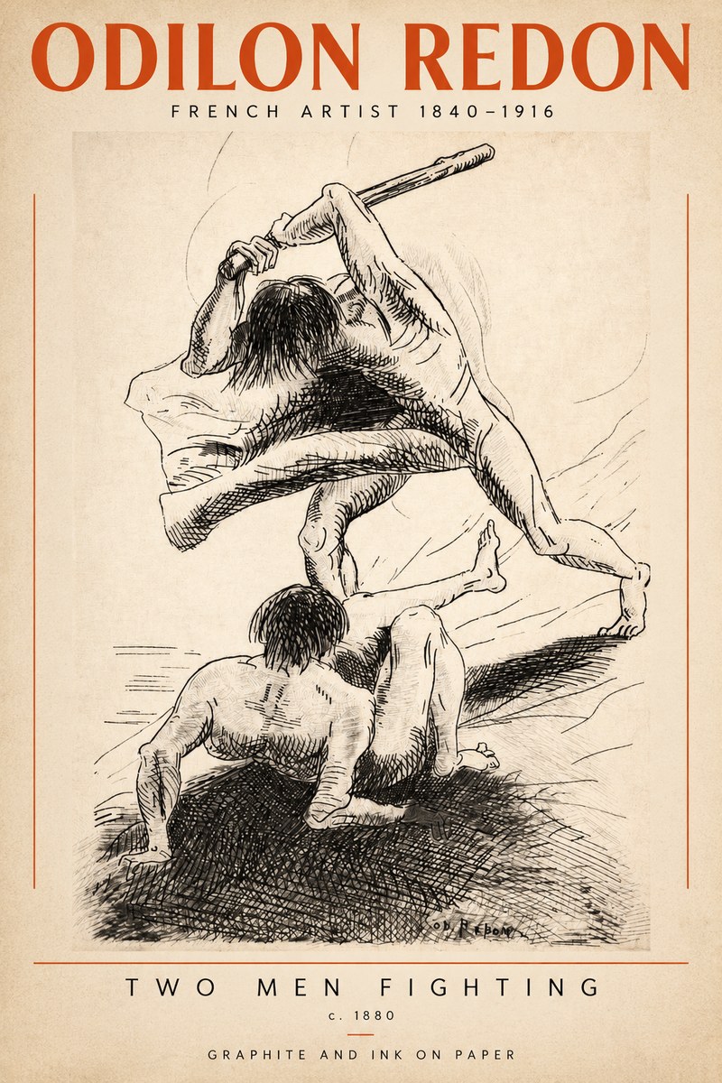 Odilon Redon Two Men Fighting No2 - Plakat