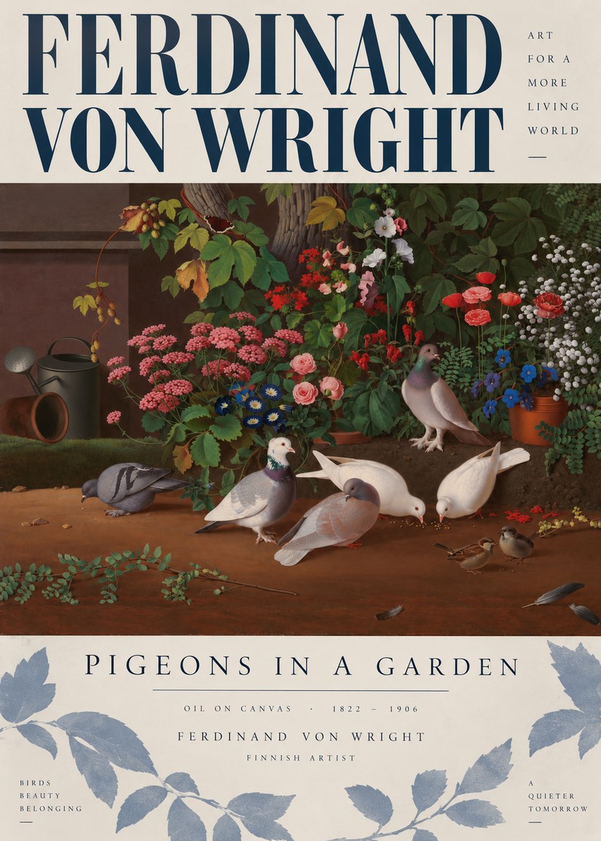 Ferdinand von Wright Pigeons and Flowers No5 - Plakat
