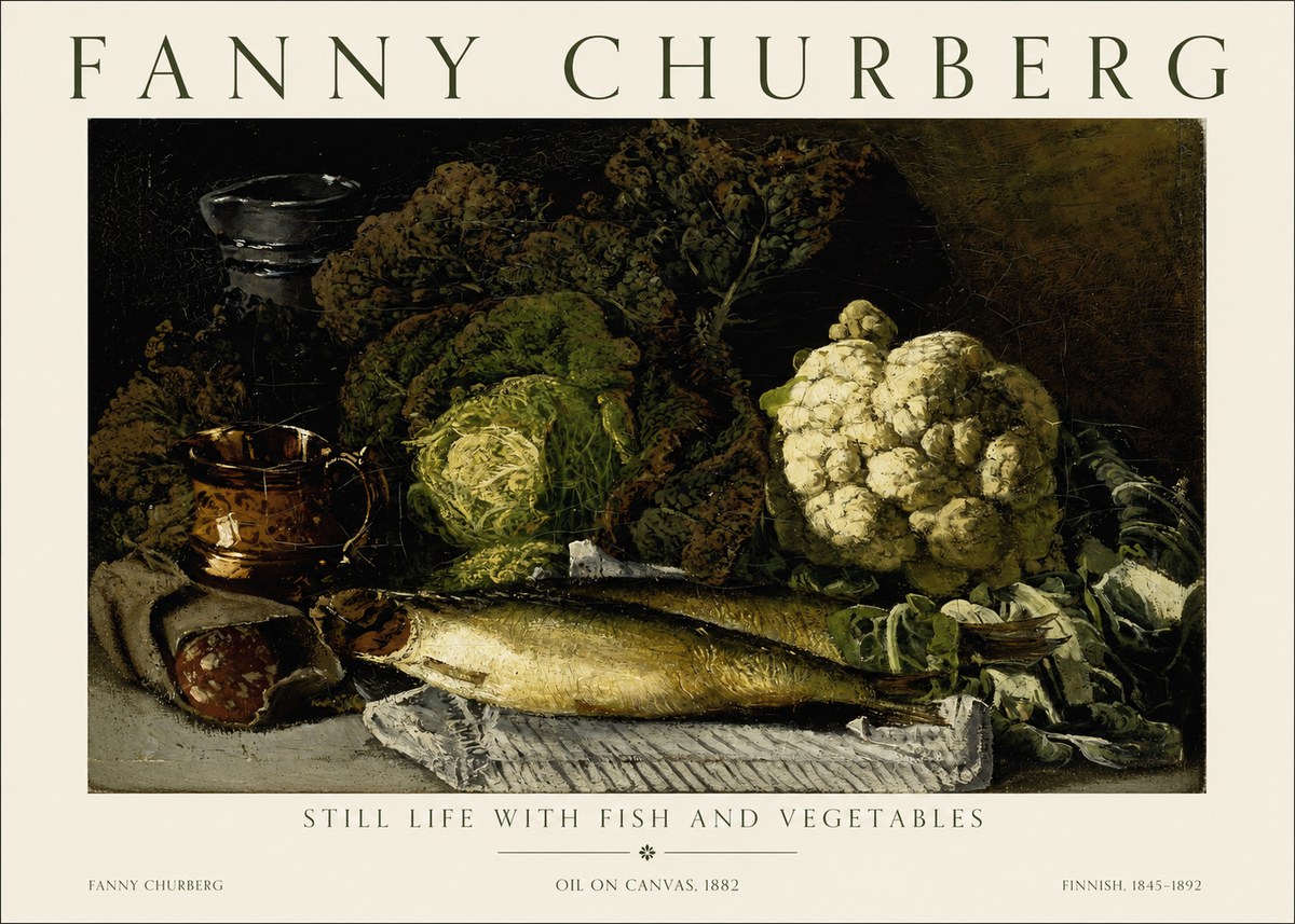 Fanny Churberg Still Life with Fish and Vegetables No1 - Plakat