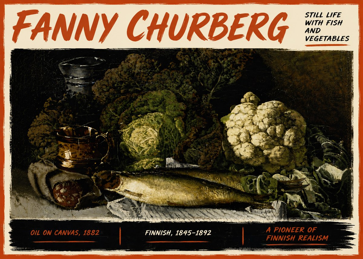 Fanny Churberg Still Life with Fish and Vegetables No6 - Plakat