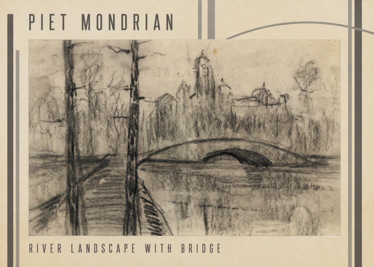 Piet Mondrian River Landscape with Bridge No3 - Plakat
