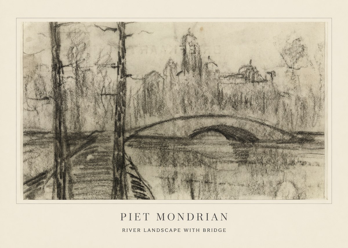 Piet Mondrian River Landscape with Bridge No4 - Plakat