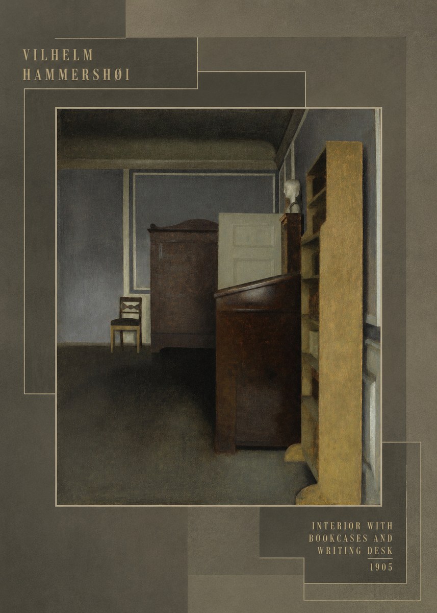 Vilhelm Hammershøi Interior with Bookcases and Writing Desk No5 - Plakat