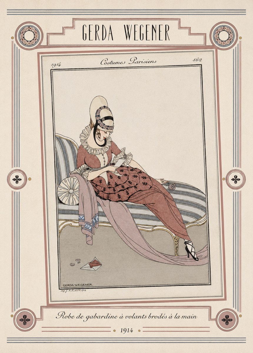 Gerda Wegener Robe De Gabardine À Volants Brodés À La Main II No5 - Plakat