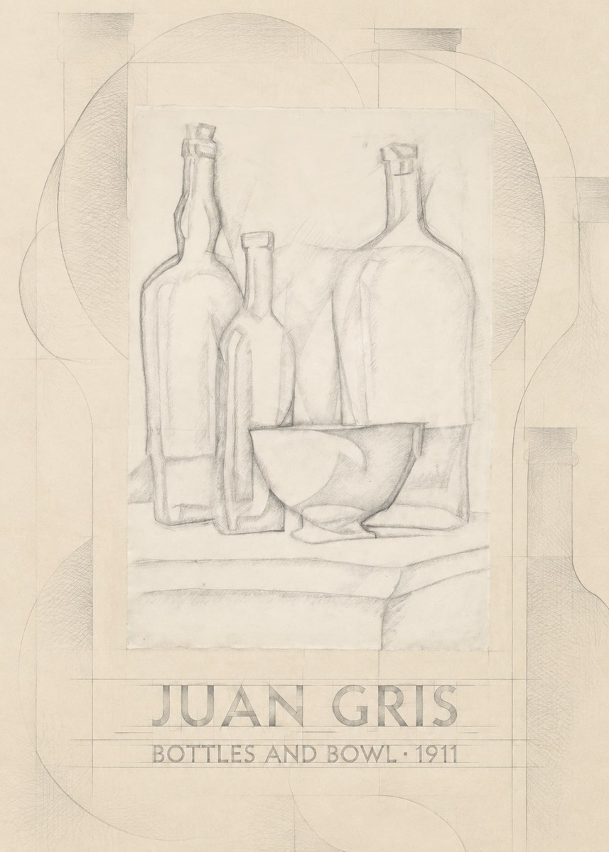 Juan Gris Bottles and Bowl No6 - Plakat