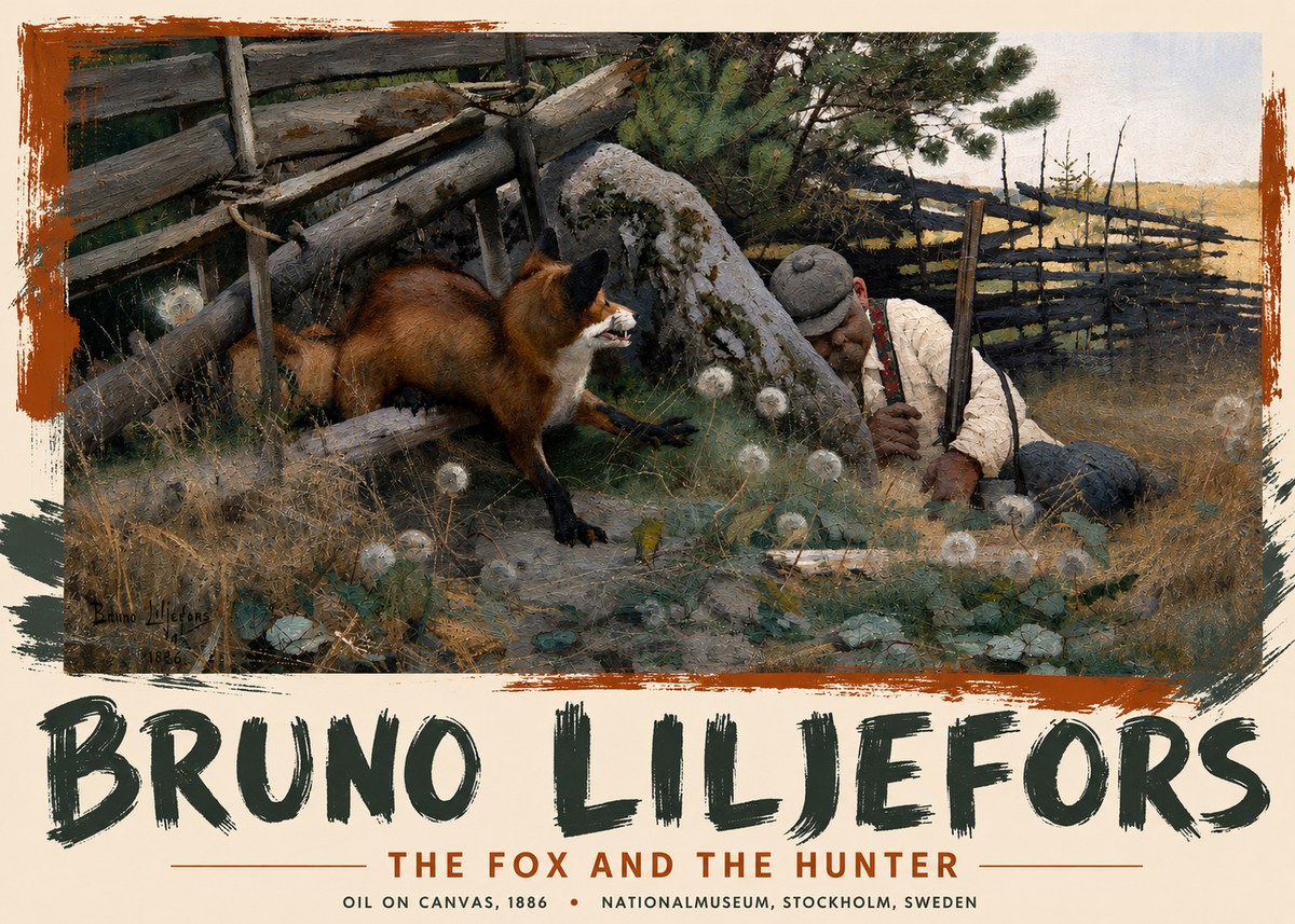 Bruno Liljefors The Fox and the Hunter No3 - Plakat