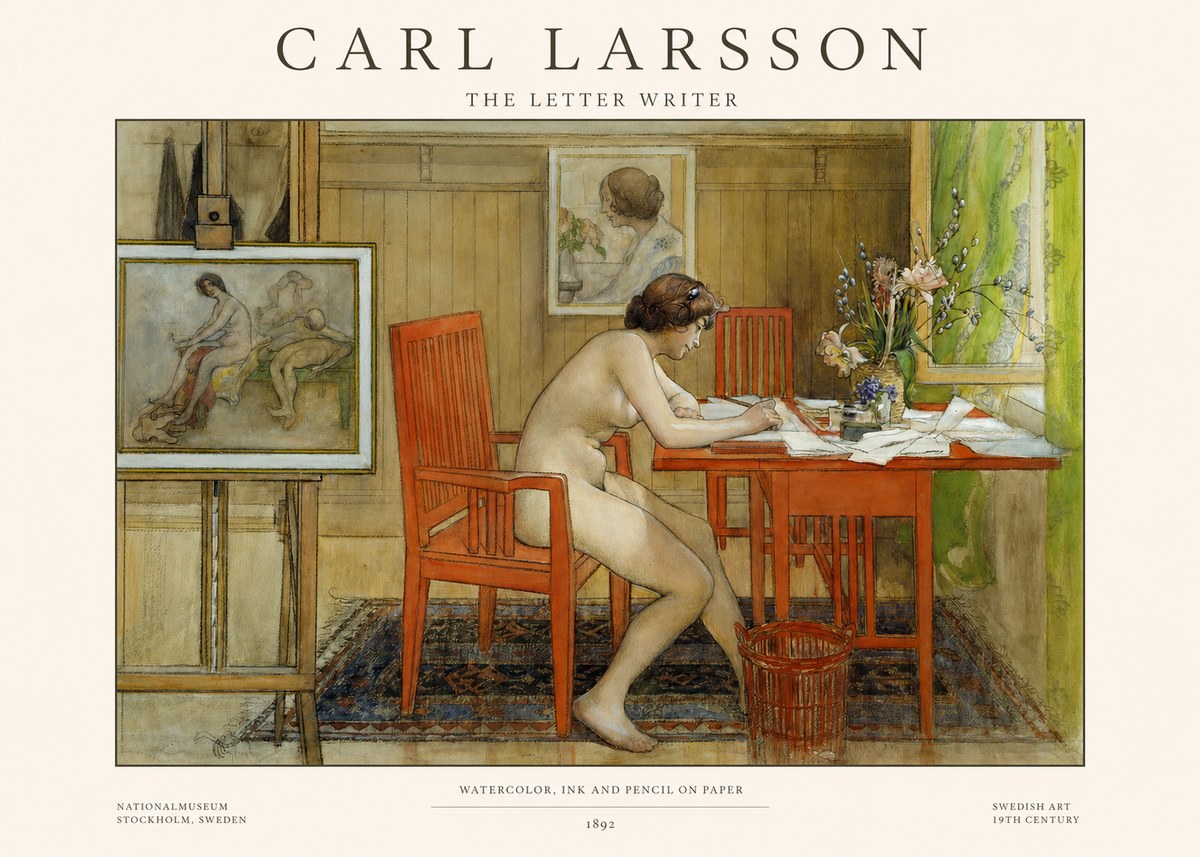 Carl Larsson Interior with a Nude Writing No4 - Plakat