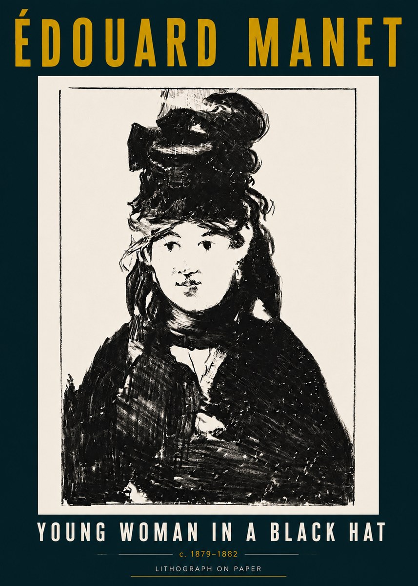 Édouard Manet Young Woman in a Black Hat II No5 - Plakat