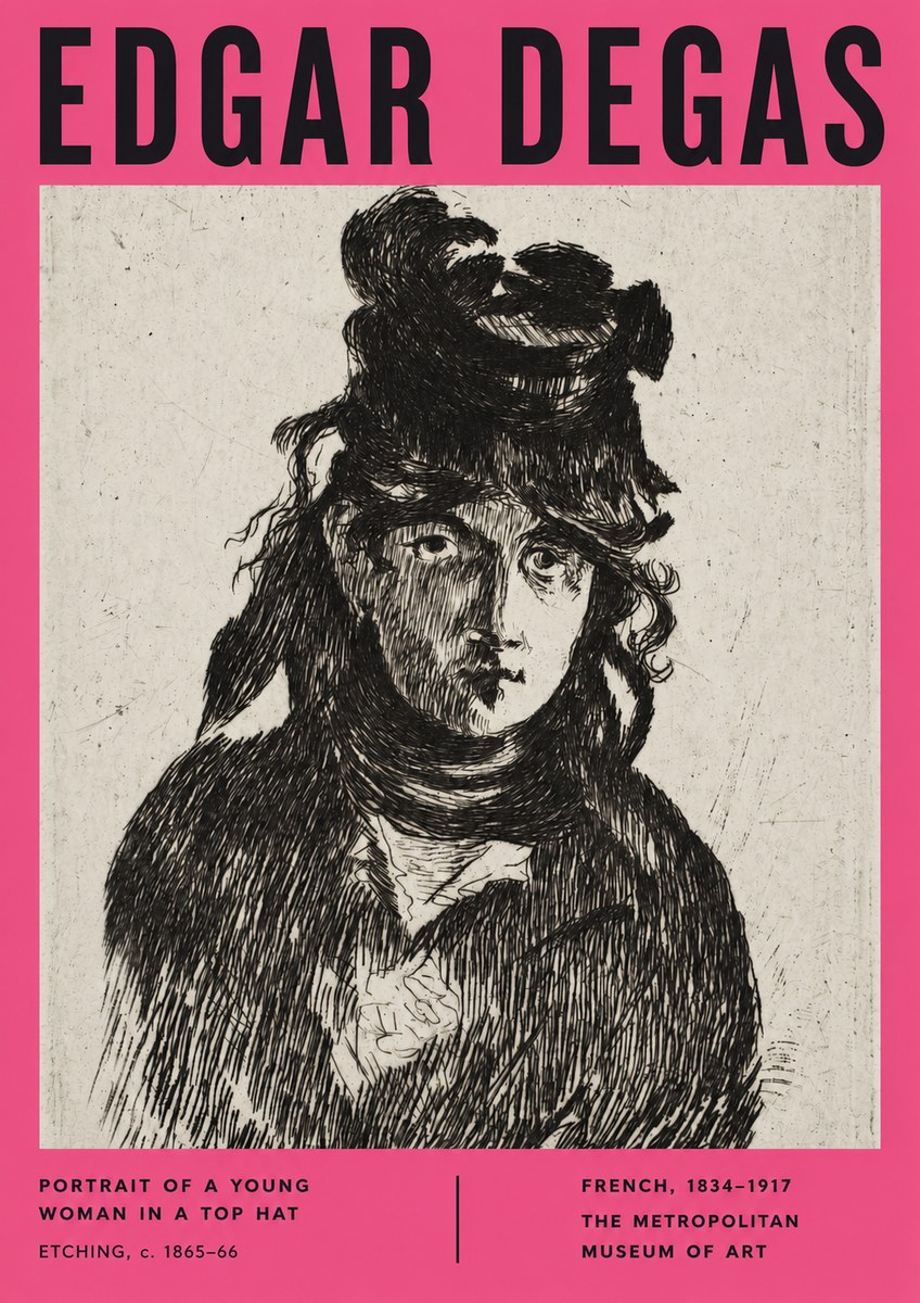Edgar Degas Portrait of a Young Woman in a Top Hat No2 - Plakat