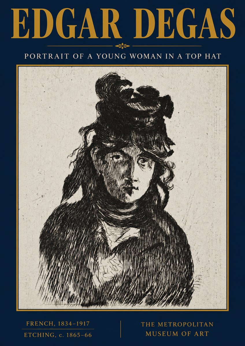 Edgar Degas Portrait of a Young Woman in a Top Hat No3 - Plakat