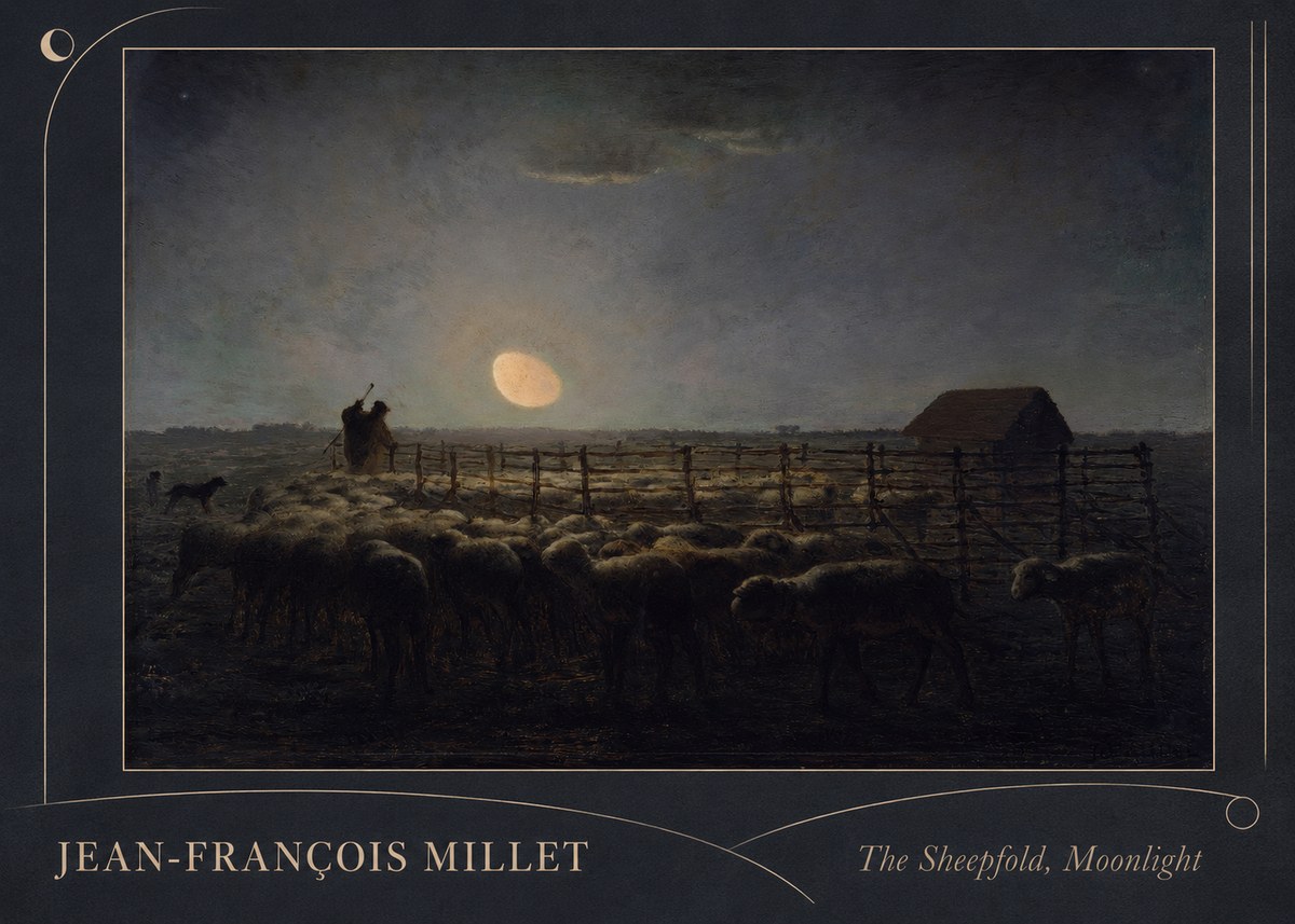 Jean-François Millet The Sheepfold, Moonlight No2 - Plakat