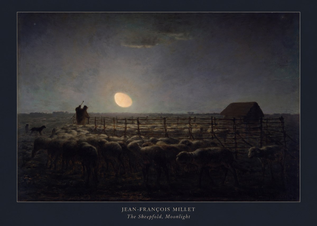 Jean-François Millet The Sheepfold, Moonlight No5 - Plakat