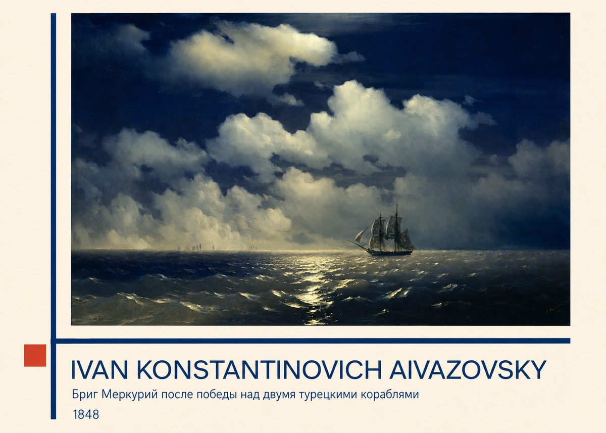Ivan Konstantinovich Aivazovsky Бриг Меркурий После Победы Над Двумя Турецкими Кораблями No3 - Plakat