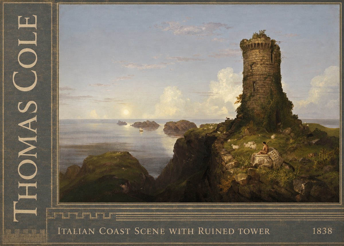 Thomas Cole Italian Coast Scene with Ruined Tower II No2 - Plakat