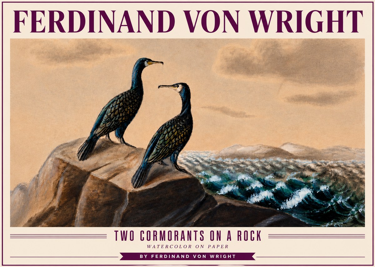 Ferdinand von Wright Two Cormorants on a Rock No4 - Plakat