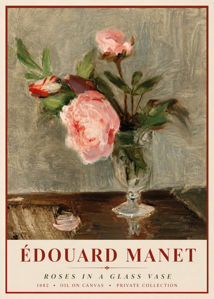 Édouard Manet Roses in a Glass Vase No6 - Plakat