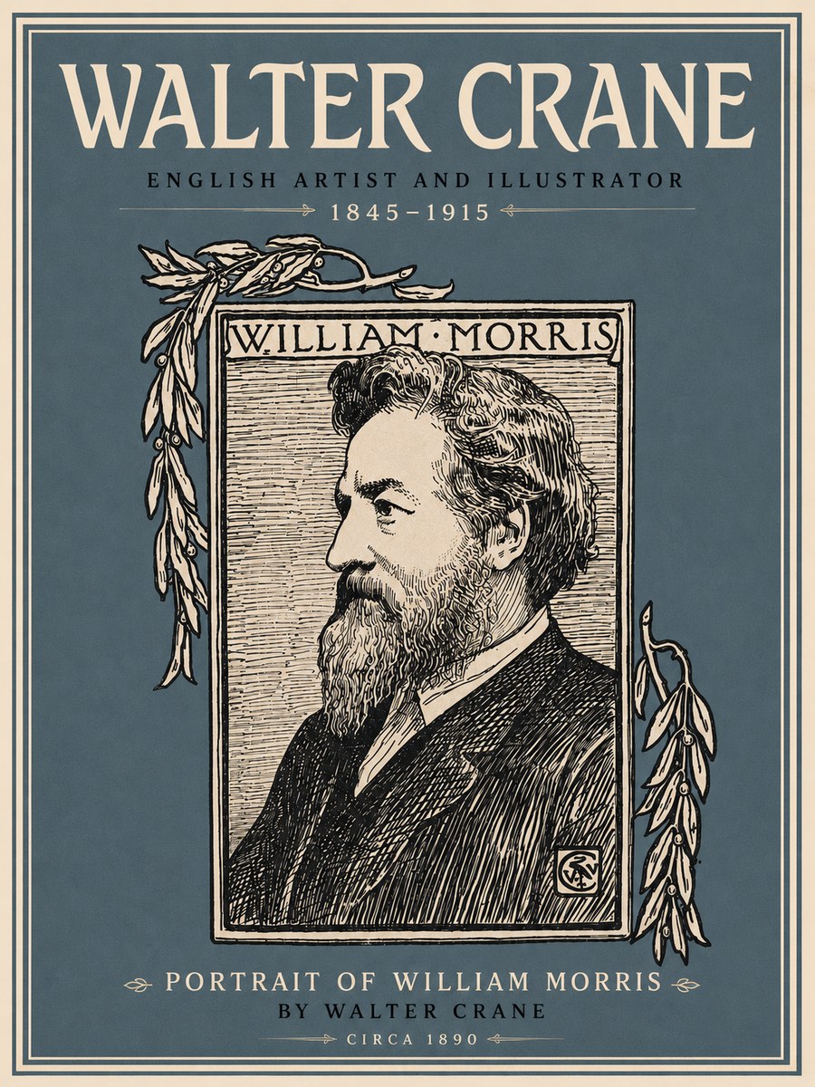 Walter Crane Portrait of William Morris No5 - Plakat