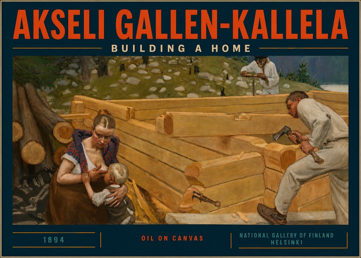 Akseli Gallen-Kallela Building a Home No5 - Plakat