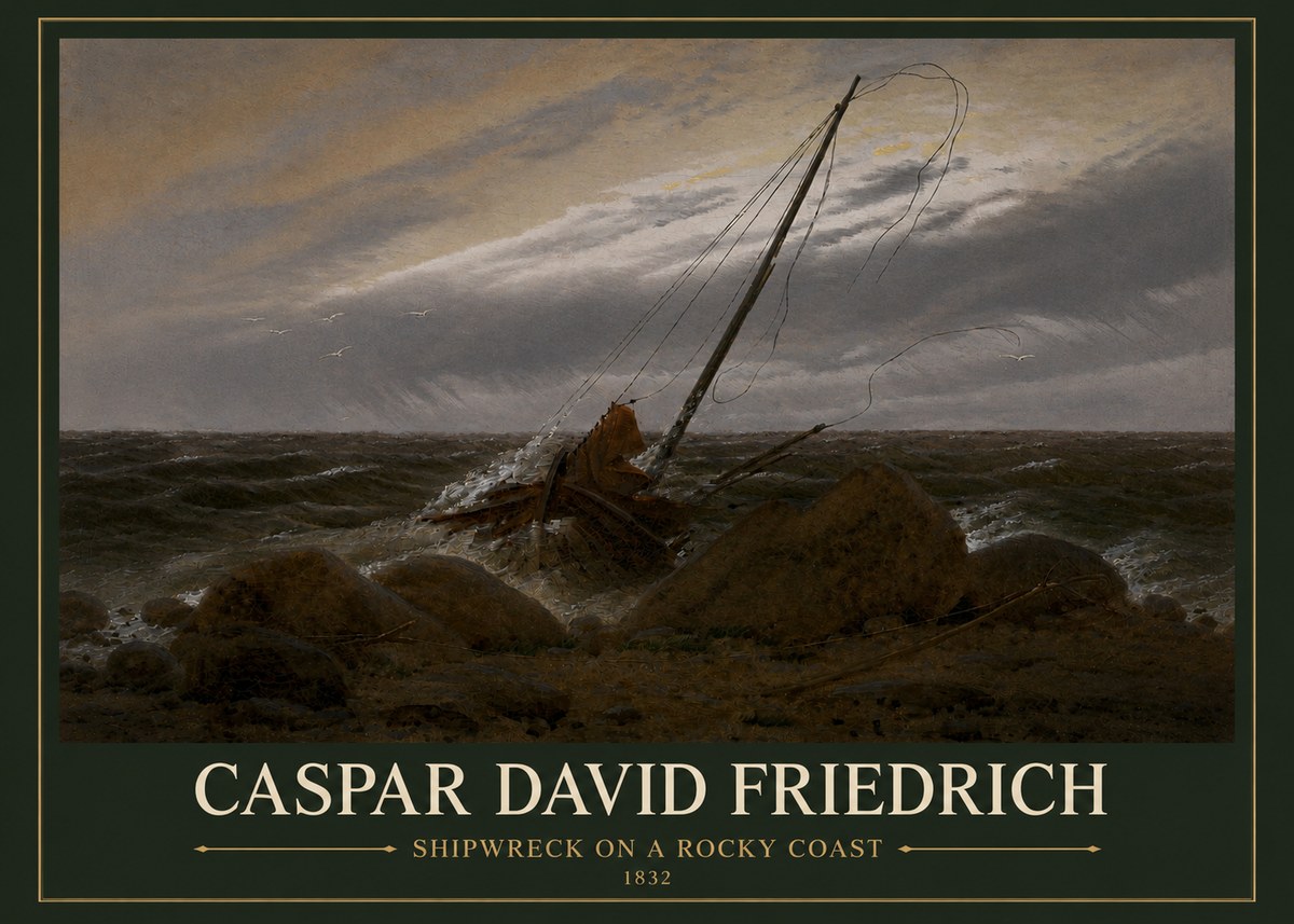Caspar David Friedrich Shipwreck on a Rocky Coast No3 - Plakat