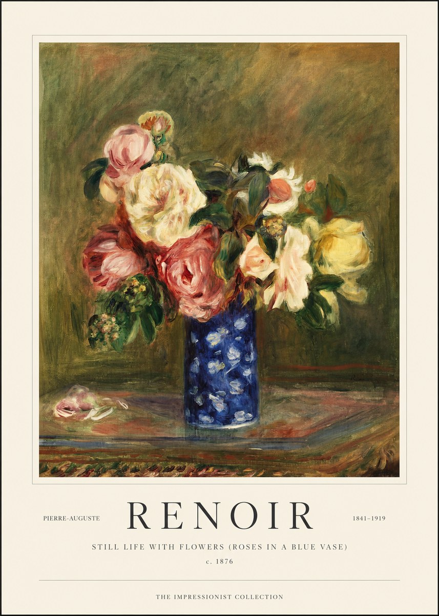 Renoir Still Life with Flowers (Roses in a Blue Vase) No1 - Plakat
