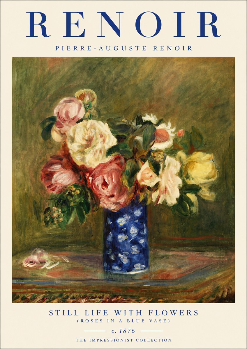 Renoir Still Life with Flowers (Roses in a Blue Vase) No3 - Plakat