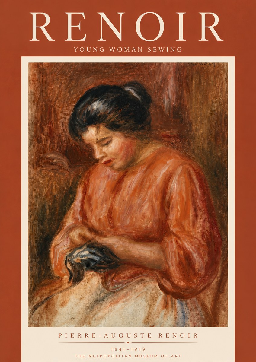 Renoir Young Woman Sewing No5 - Plakat