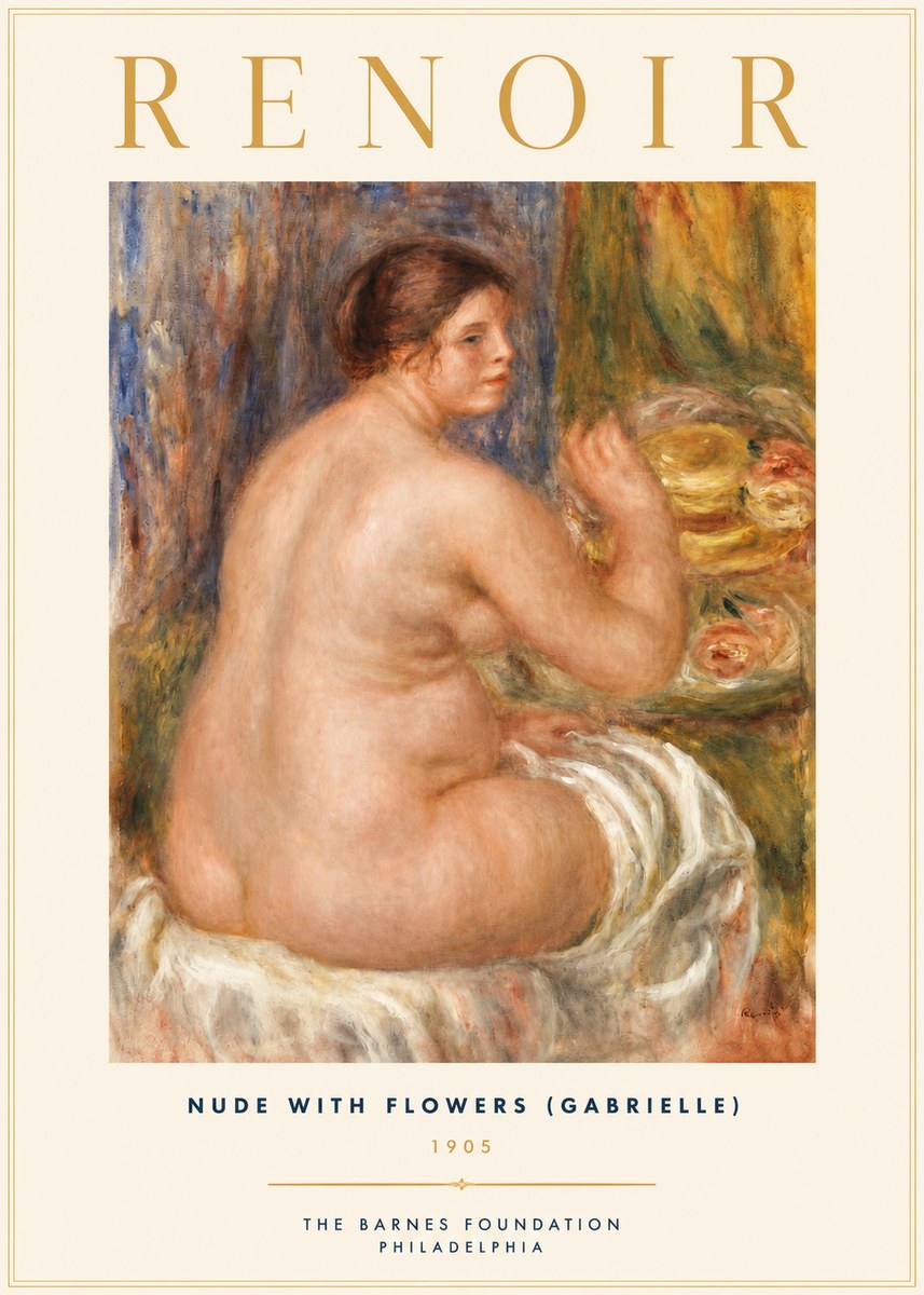 Renoir Seated Nude with Flowers (Also Known as the Large Bather) No2 - Plakat