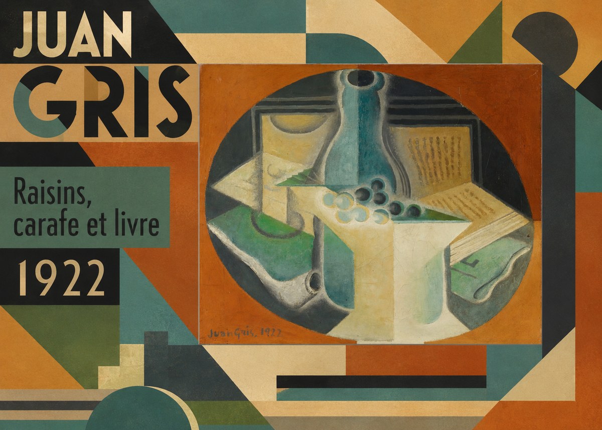 Juan Gris Raisins, Carafe Et Livre No6 - Plakat