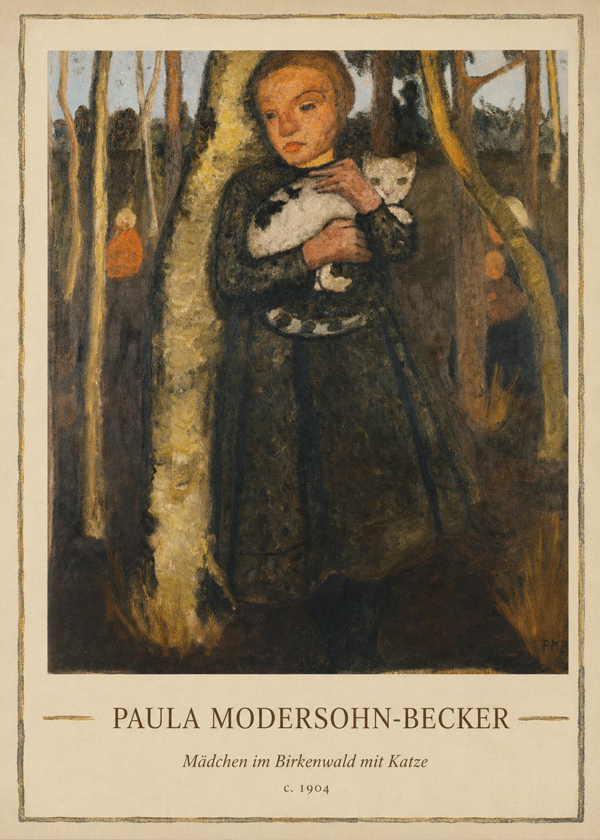 Paula Modersohn-Becker Mädchen Im Birkenwald Mit Katze No1 - Plakat