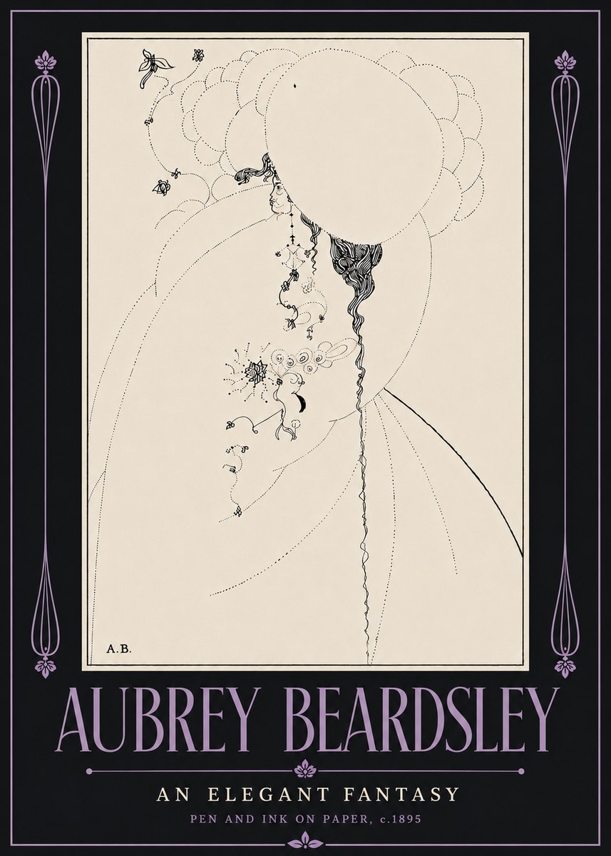 Aubrey Beardsley An Elegant Fantasy No6 - Plakat