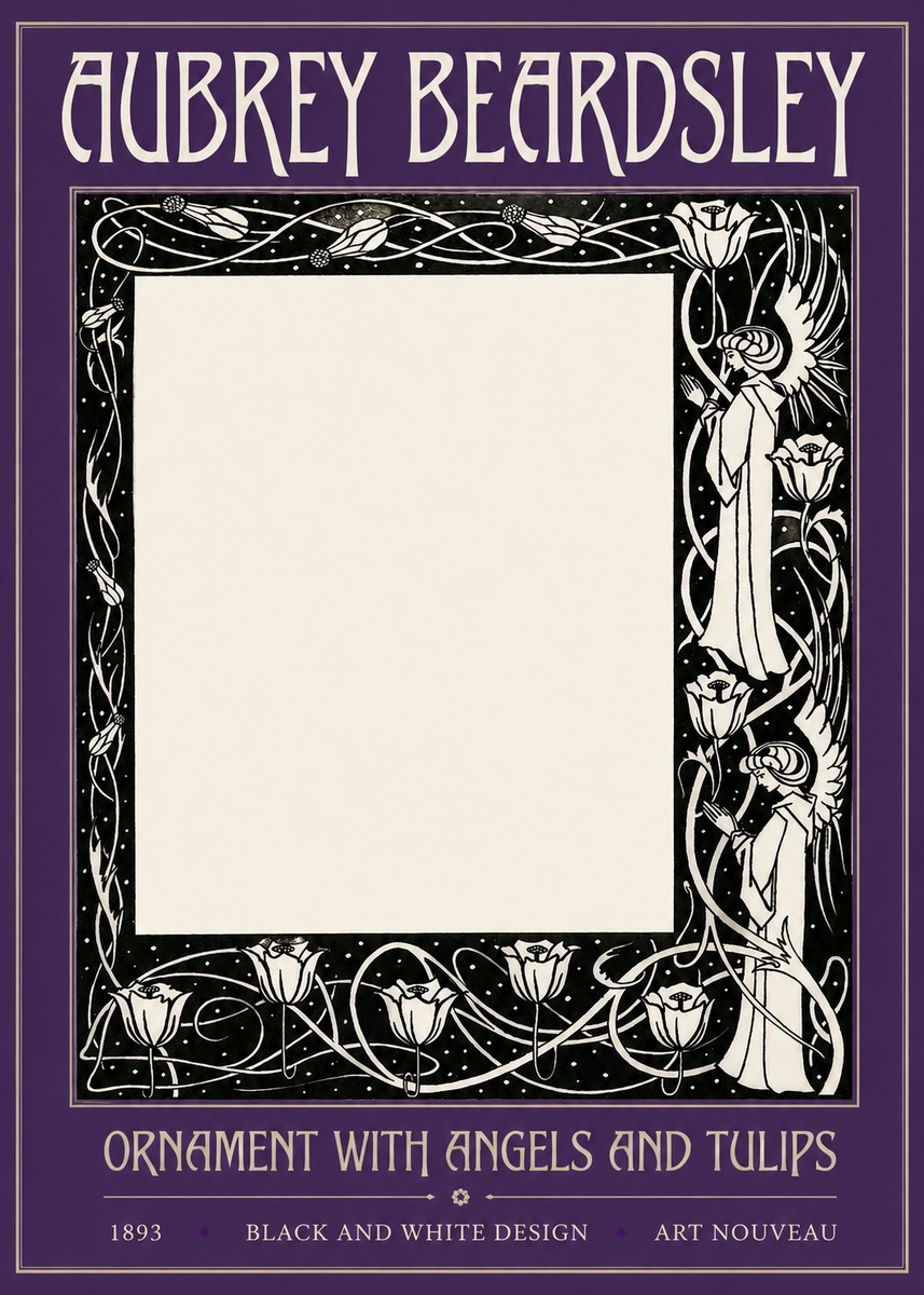 Aubrey Beardsley Ornament with Angels and Tulips No2 - Plakat