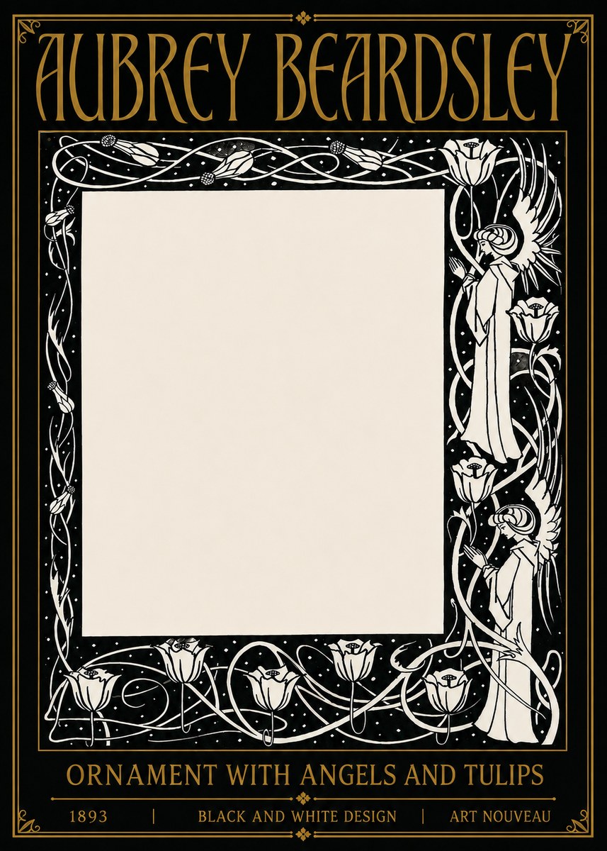 Aubrey Beardsley Ornament with Angels and Tulips No5 - Plakat