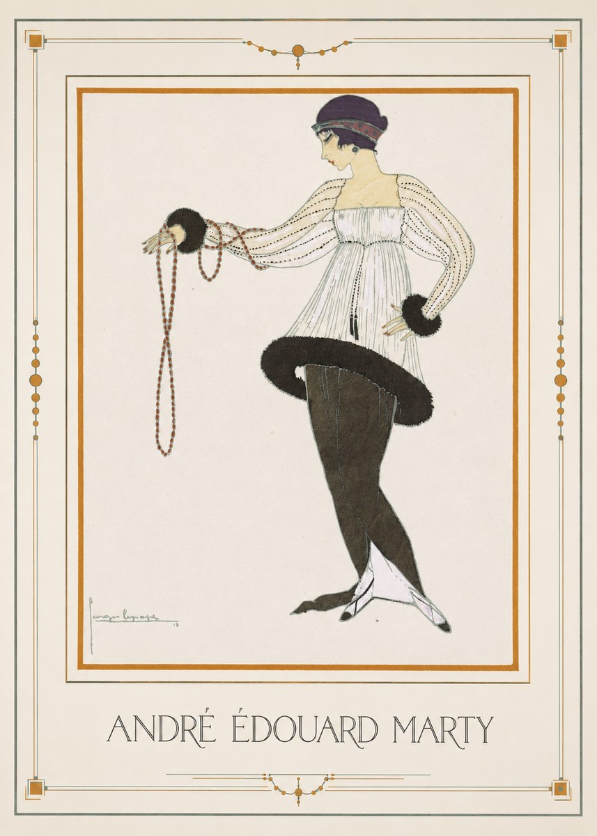 André Édouard Marty Elegant Woman with Pearl Necklace No1 - Plakat