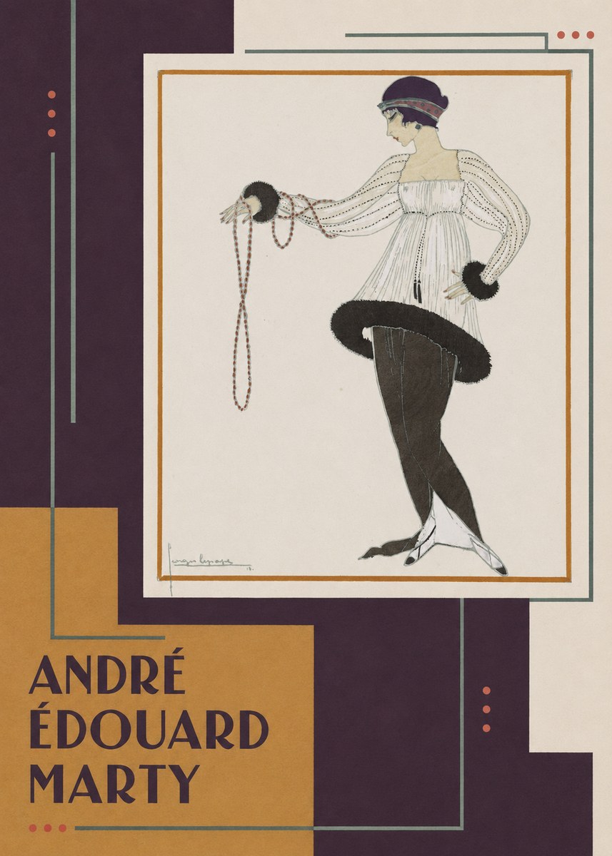 André Édouard Marty Elegant Woman with Pearl Necklace No5 - Plakat