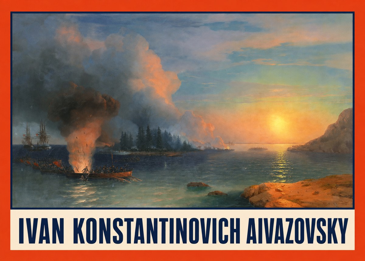 Ivan Konstantinovich Aivazovsky Battle of Chesma No2 - Plakat