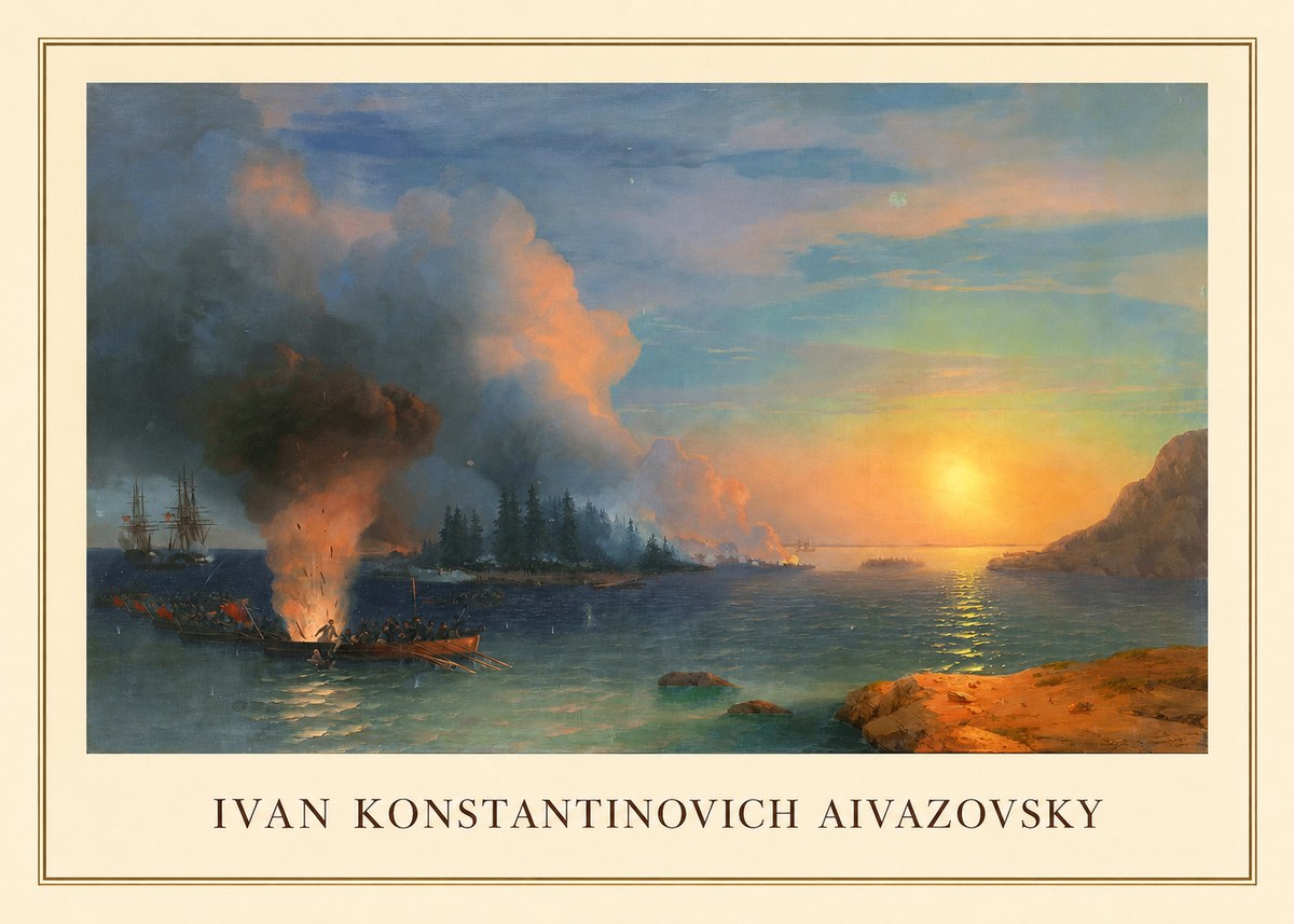 Ivan Konstantinovich Aivazovsky Battle of Chesma No3 - Plakat