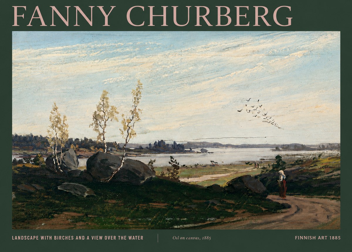 Fanny Churberg Landscape with Birches and a View over the Water No4 - Plakat