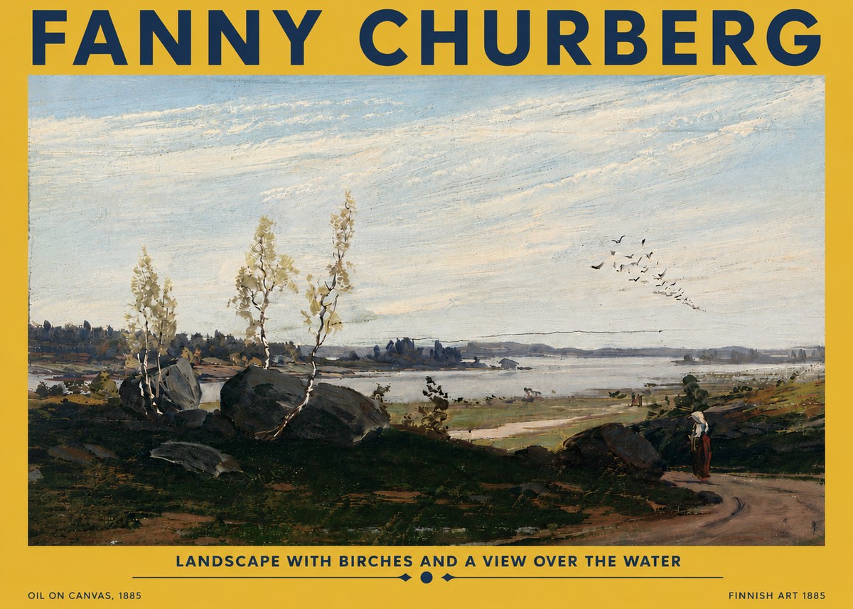 Fanny Churberg Landscape with Birches and a View over the Water No5 - Plakat