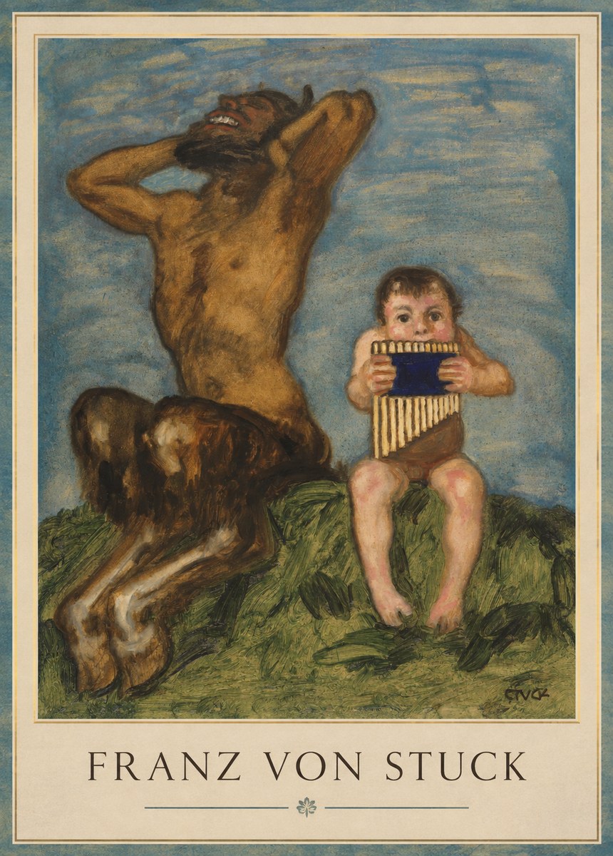 Franz von Stuck Laughing Faun and Playing Putto No1 - Plakat
