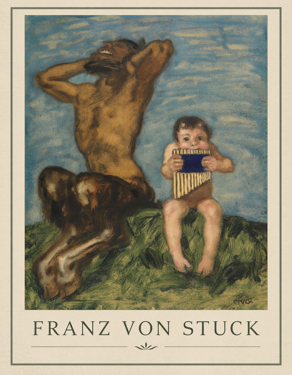 Franz von Stuck Laughing Faun and Playing Putto No4 - Plakat