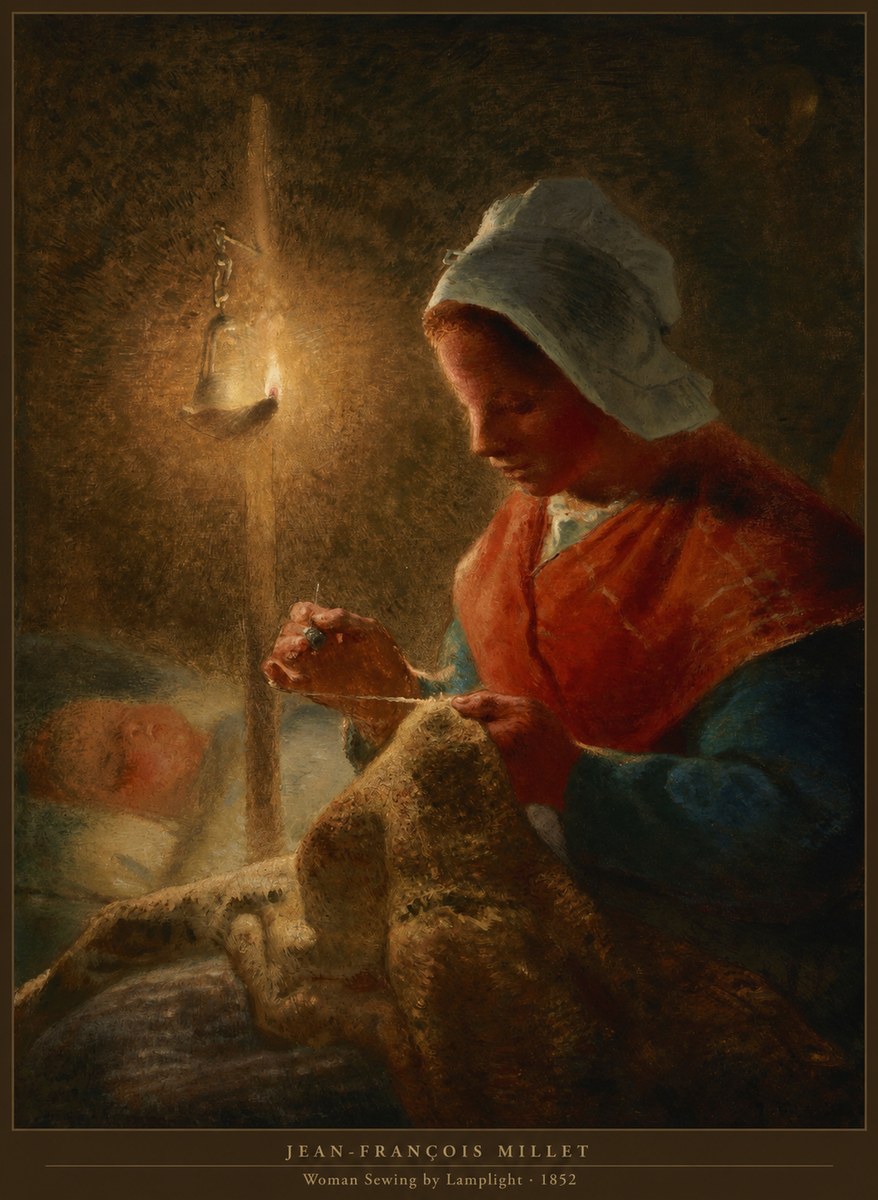 Jean-François Millet Woman Sewing by Lamplight No6 - Plakat