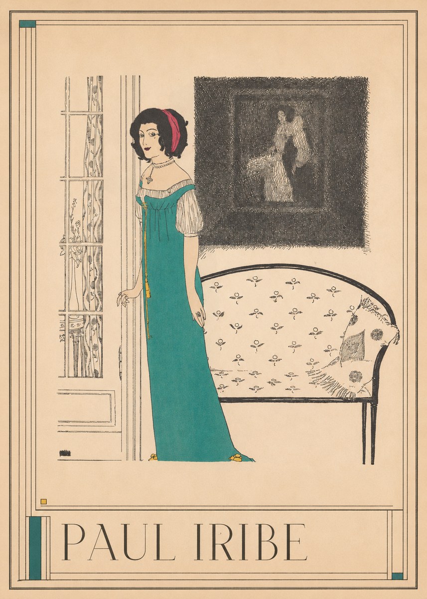Paul Iribe Woman in Teal Gown No1 - Plakat