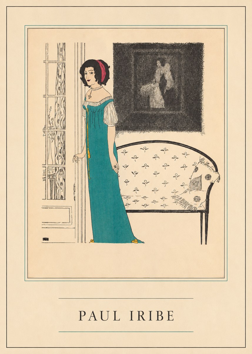 Paul Iribe Woman in Teal Gown No4 - Plakat