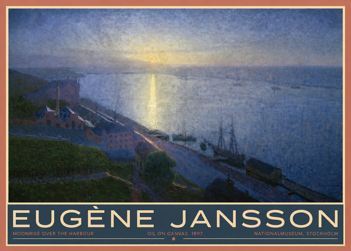 Eugène Jansson Moonrise over the Harbour No3 - Plakat