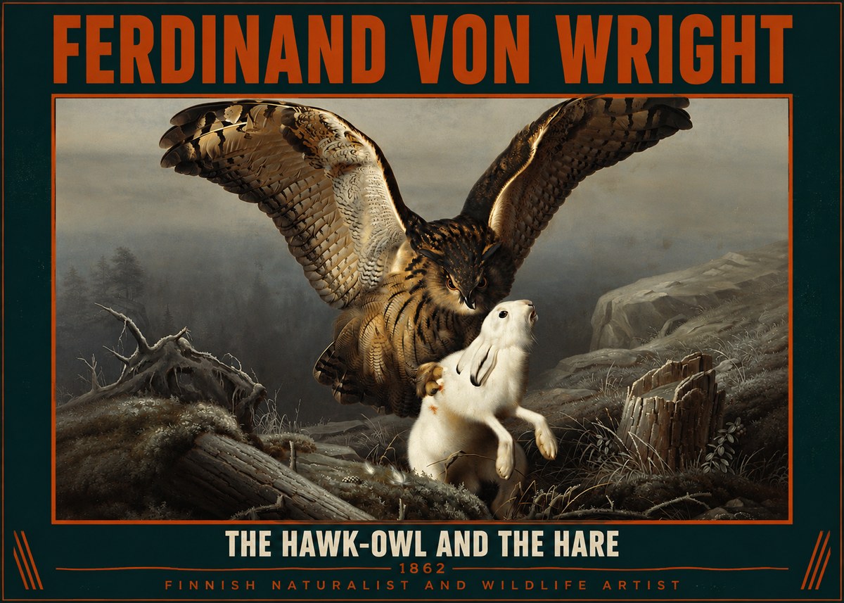 Ferdinand von Wright The Hawk-owl and the Hare No2 - Plakat