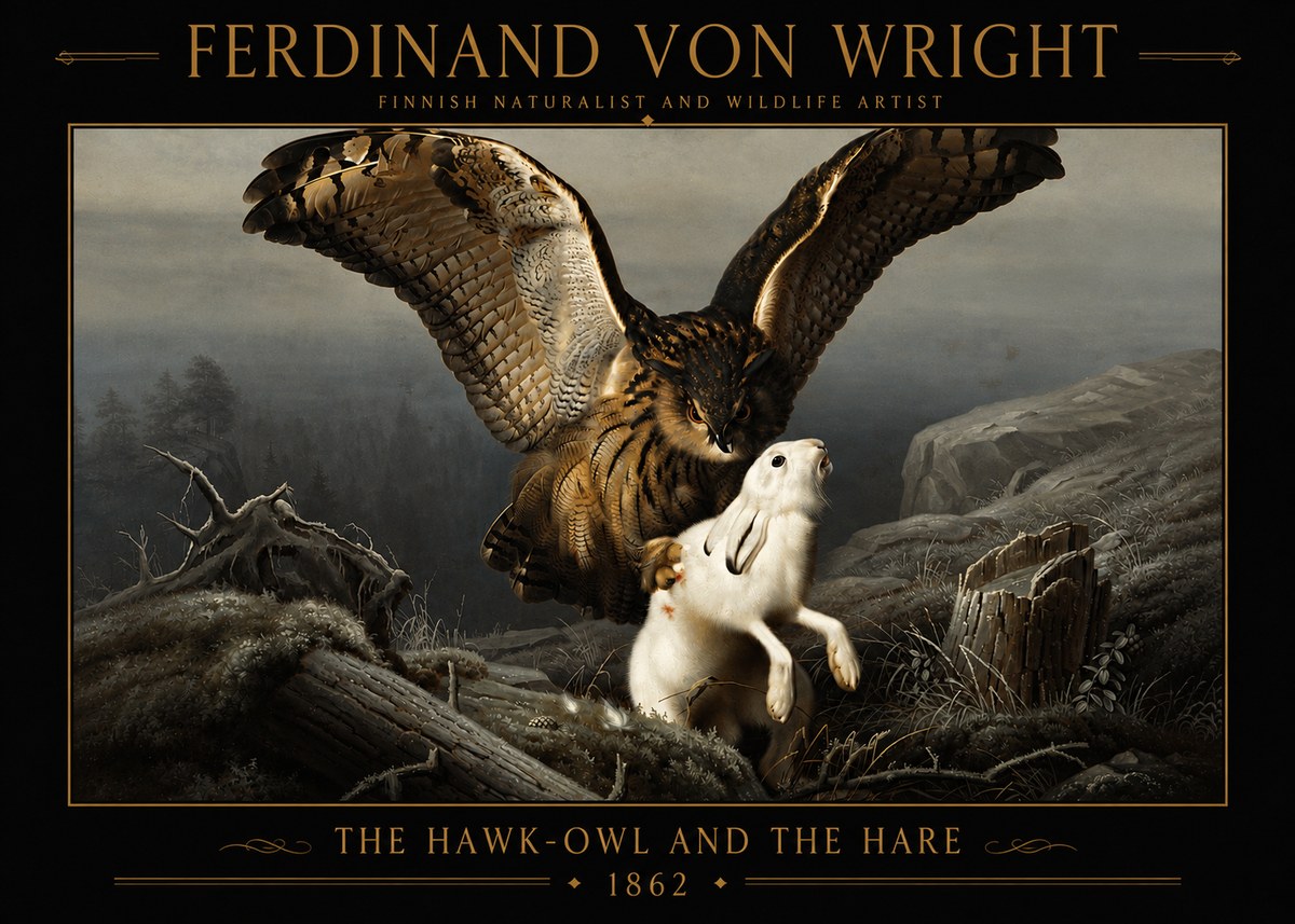 Ferdinand von Wright The Hawk-owl and the Hare No4 - Plakat