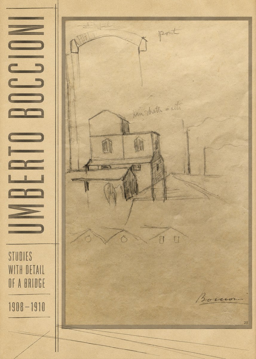 Umberto Boccioni Studies with Detail of a Bridige No5 - Plakat