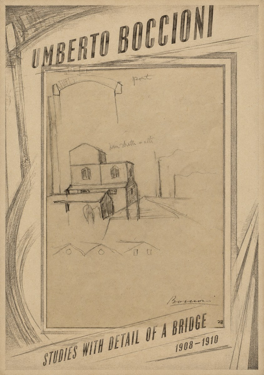 Umberto Boccioni Studies with Detail of a Bridige No6 - Plakat