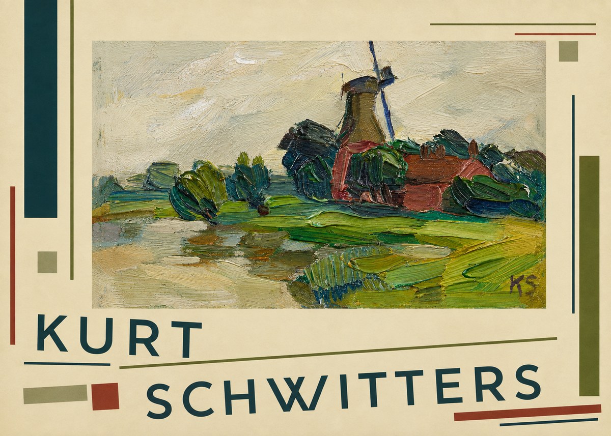 Kurt Schwitters Landscape with Windmill No3 - Plakat