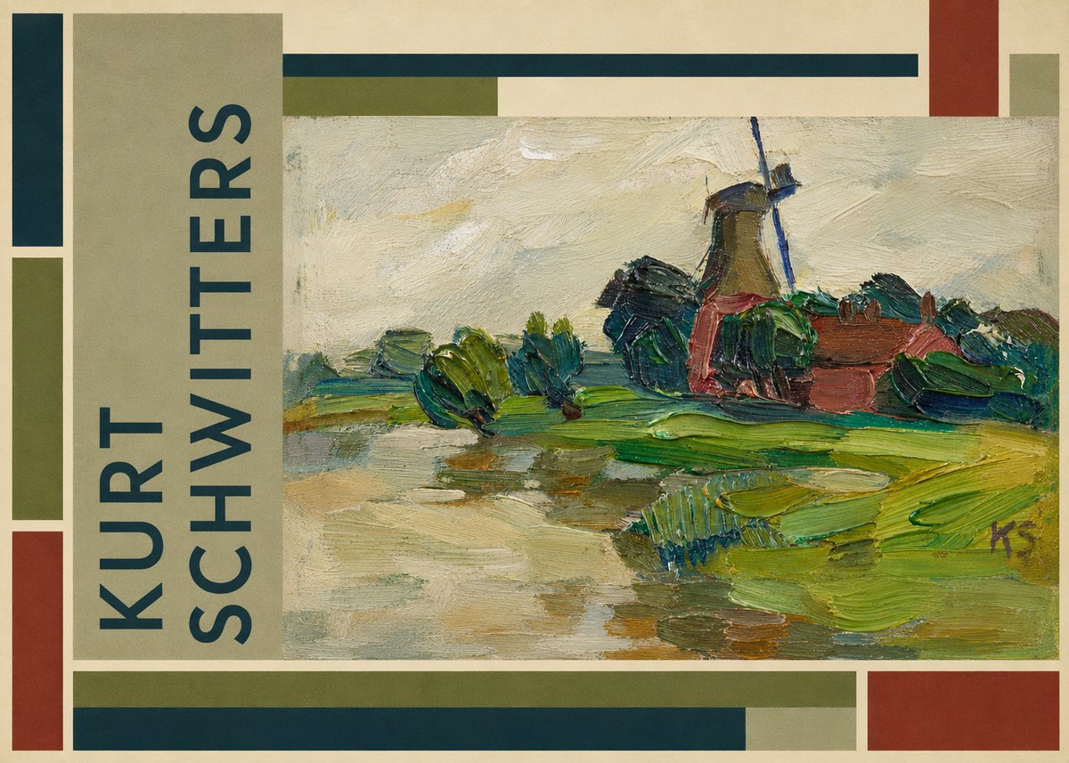 Kurt Schwitters Landscape with Windmill No4 - Plakat